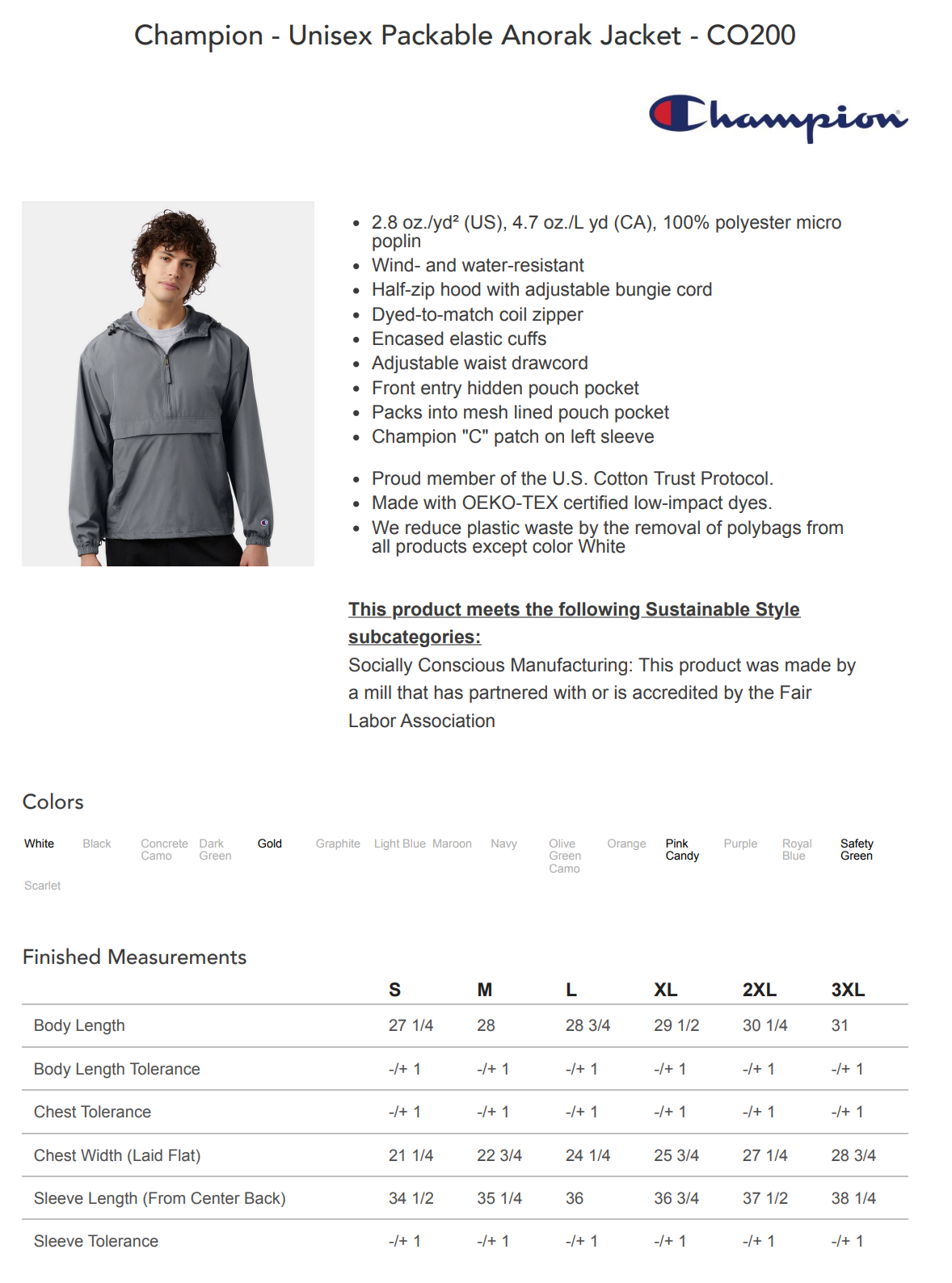 Champion Unisex Packable Anorak Jacket